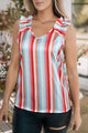 Camiseta sin mangas con cuello en V y detalle de rayas en los hombros