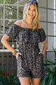 Leopard Off-Shoulder Romper with Pockets