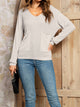 V-Neck Long Sleeve Knit Top with Pocket