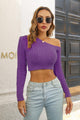 Cable-Knit One Shoulder Long Sleeve Sweater
