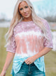 Top con cuello redondo y ribete de encaje tie-dye