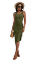 Women's Solid Drawstring Round Neck Slim Fit Slit Sexy Knit Dress