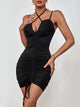 Women's package hip skirt suspenders solid color pleated dresses