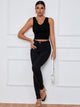 Women's Solid Color Knit Y-neckline Cropped Henley Tank Top
