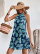 Vestido sin mangas tejido con estampado de hojas halter para mujer 