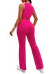 Casual round neck sleeveless hollow top and trousers
