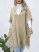 Women's casual loose V-tie hooded pullover mid-length sweater vest cloak top jacket
