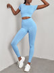 Women's Solid Color Seamless Exercise Yoga Short Sleeve + Pants Two-Piece Suit