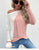 Pullover Colorblock Slip-Neck Thin Pink Knit Sweater