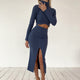 High-neck long-sleeved T-shirt bag hip slit skirt casual suit
